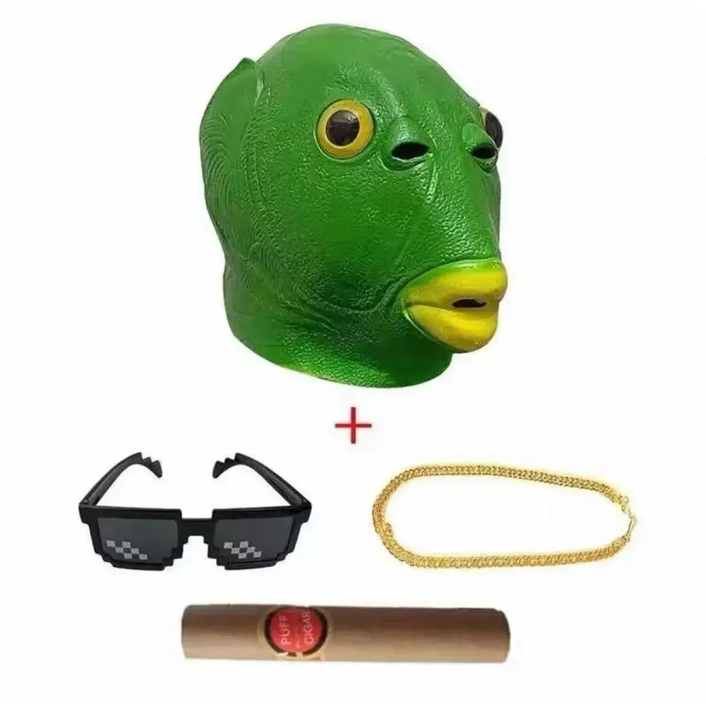 Green Fish Full Face Mask | Cosplay Party Headgear Set